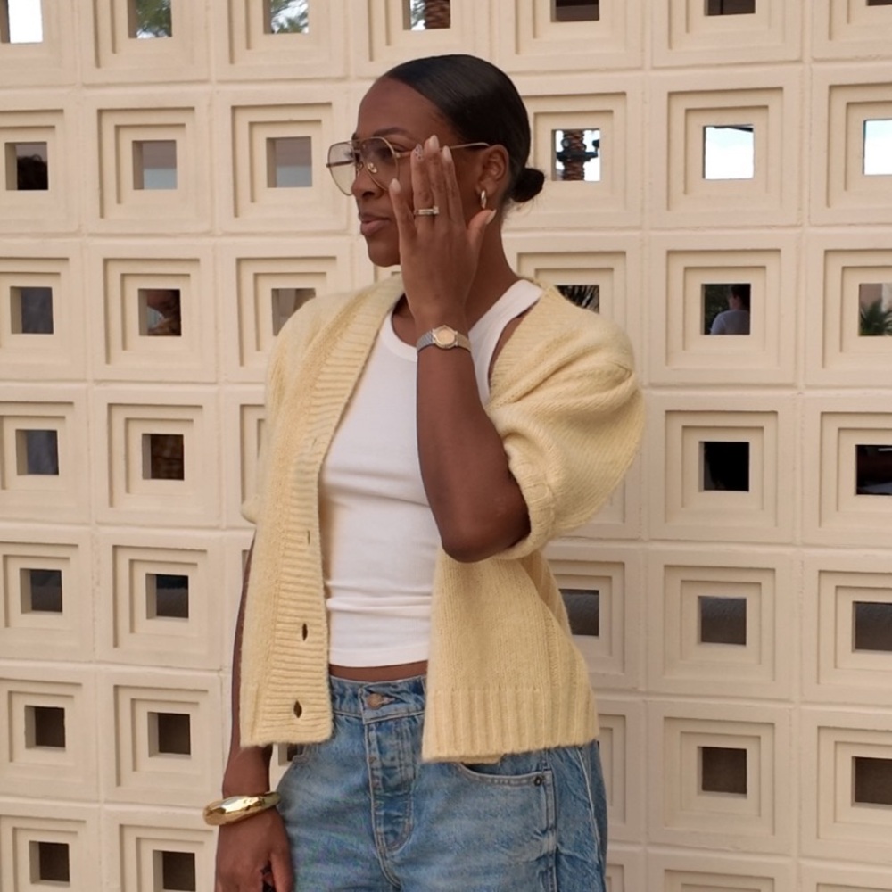 Wool Blend Yellow Cardigan